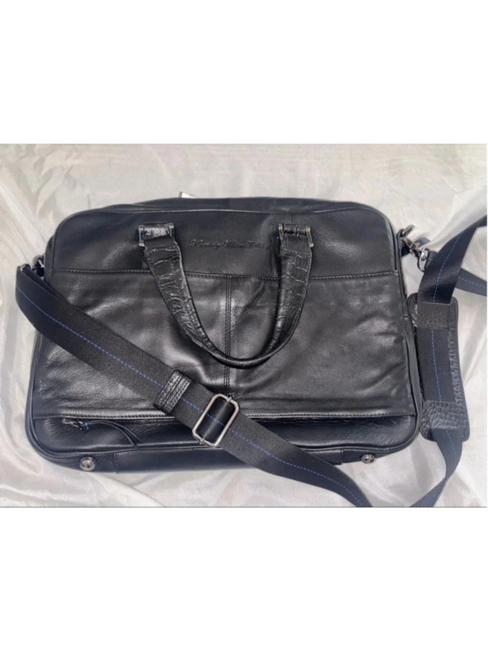 Robert Graham Quiet Luxury Mens Briefcase Laptop Messenger Bag in Black Leather